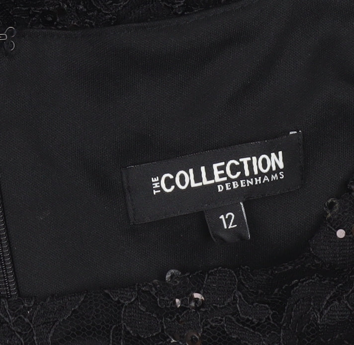 Debenhams Women Black Lace Sequin Sheath Dress Size 12