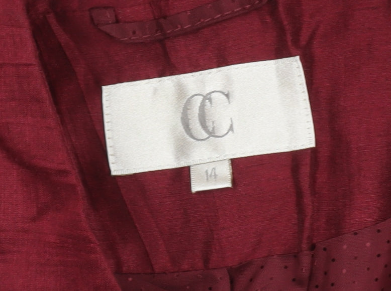 CC Women Burgundy Linen Blend Single-Breasted Blazer Size 14