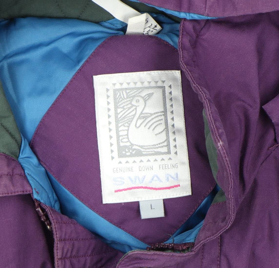 Swan Womens Purple Hooded Puffer Jacket L Down Feel Winter Coat