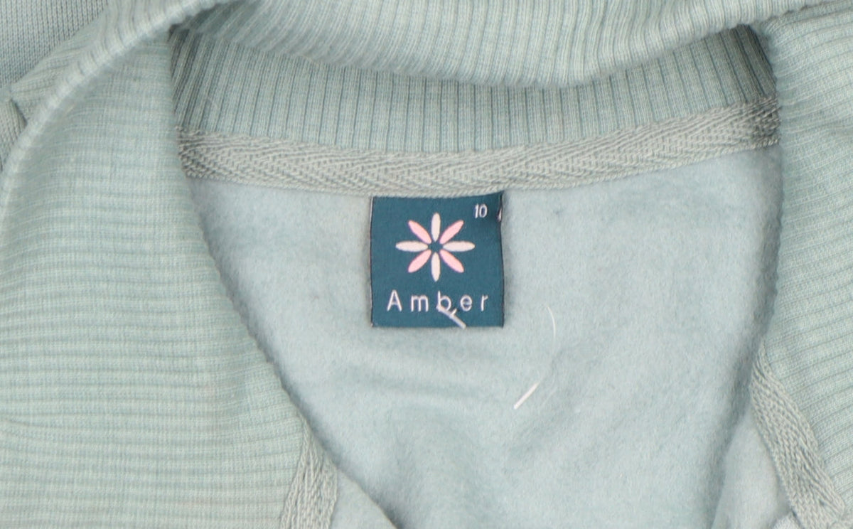 Amber Womens Green Size 10 Full Zip Sweatshirt with Floral Print