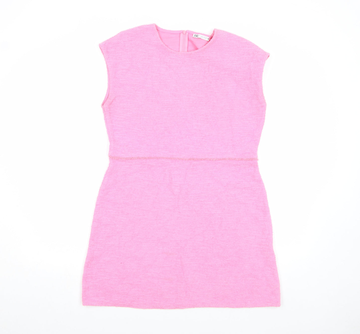 Zara Women Pink Sleeveless Shift Dress Size L Short Knit Zip Back