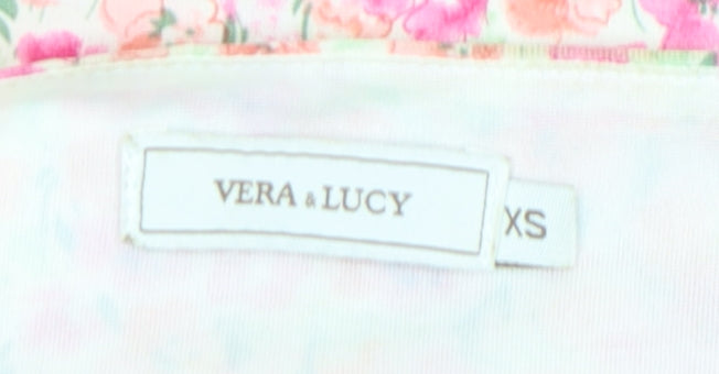 Vera & Lucy Womens Multicoloured Floral Puff Sleeve Cropped Blouse XS