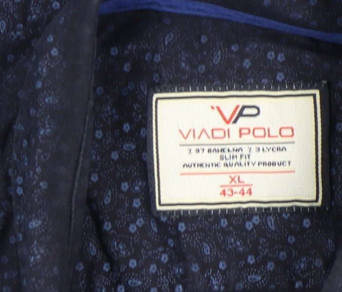 Viadi Polo Men's Navy Blue Slim Fit Long Sleeve Button-Up Shirt XL