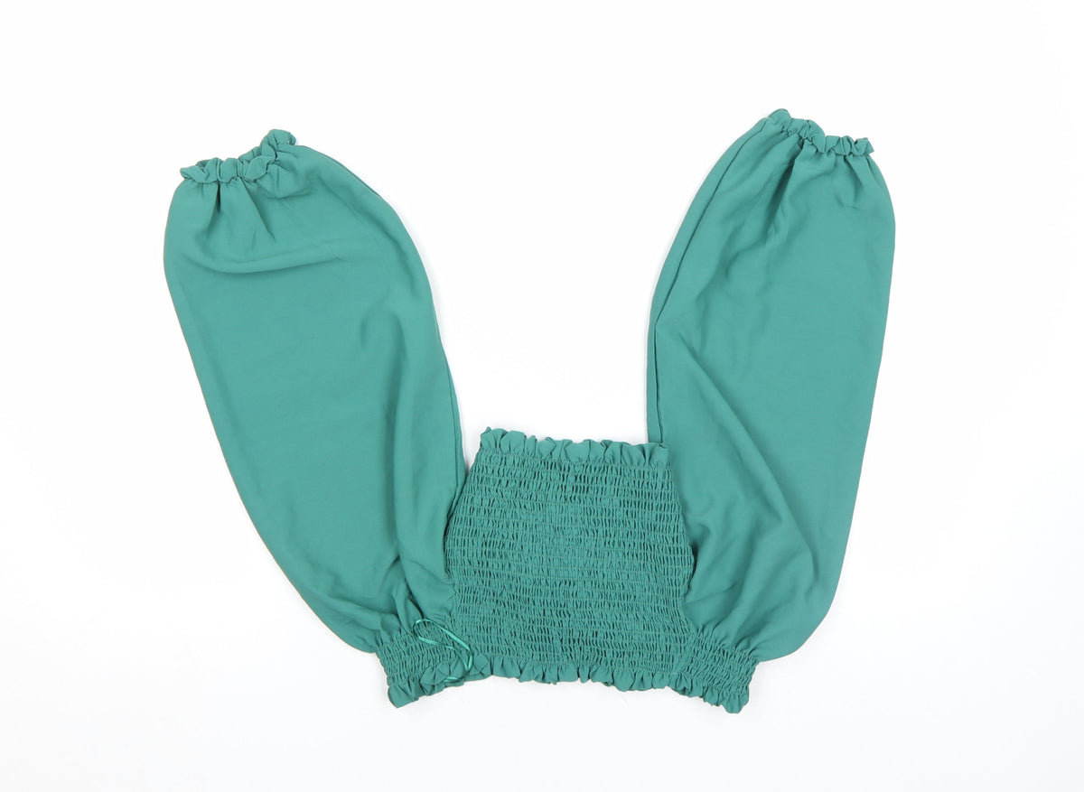 Pink Vanilla Women’s Green Off Shoulder Cropped Blouse UK S