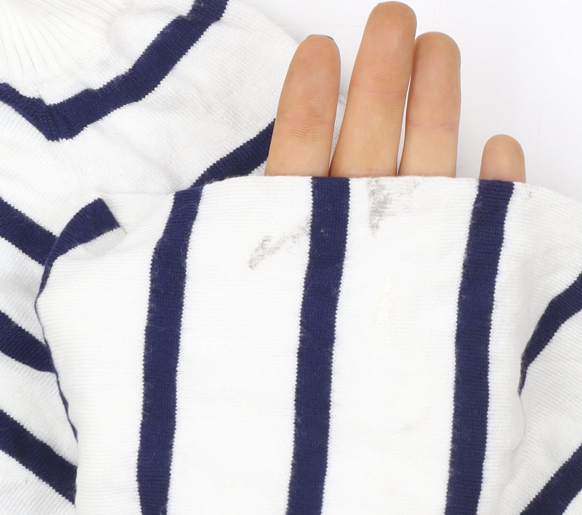 French Connection Women White Blue Stripe Pullover Sweater M