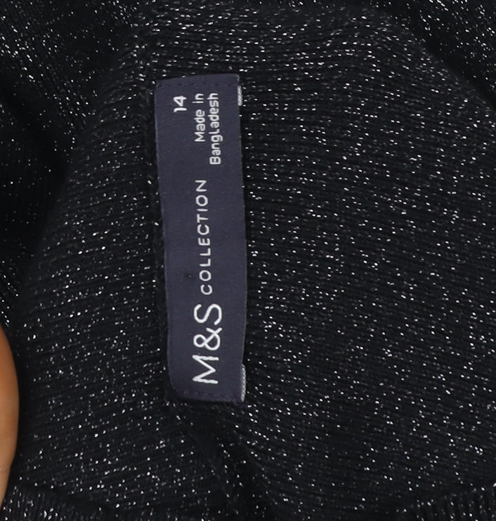 Marks & Spencer Womens Black Size 14 Metallic Puff Sleeve Pullover Sweatshirt