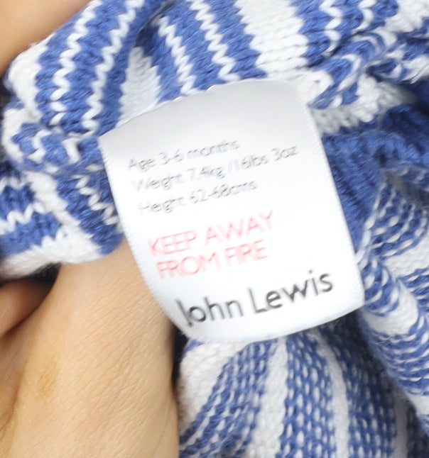 John Lewis Blue Striped Dinosaur Full Zip Cotton Baby Jumper 3-6 Months