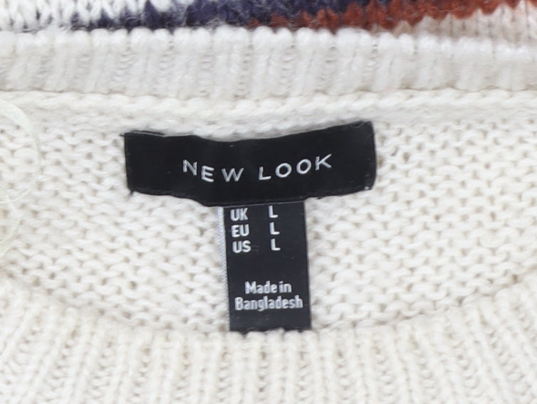 New Look Women's Ivory Striped Chunky Knit Pullover Jumper Size L