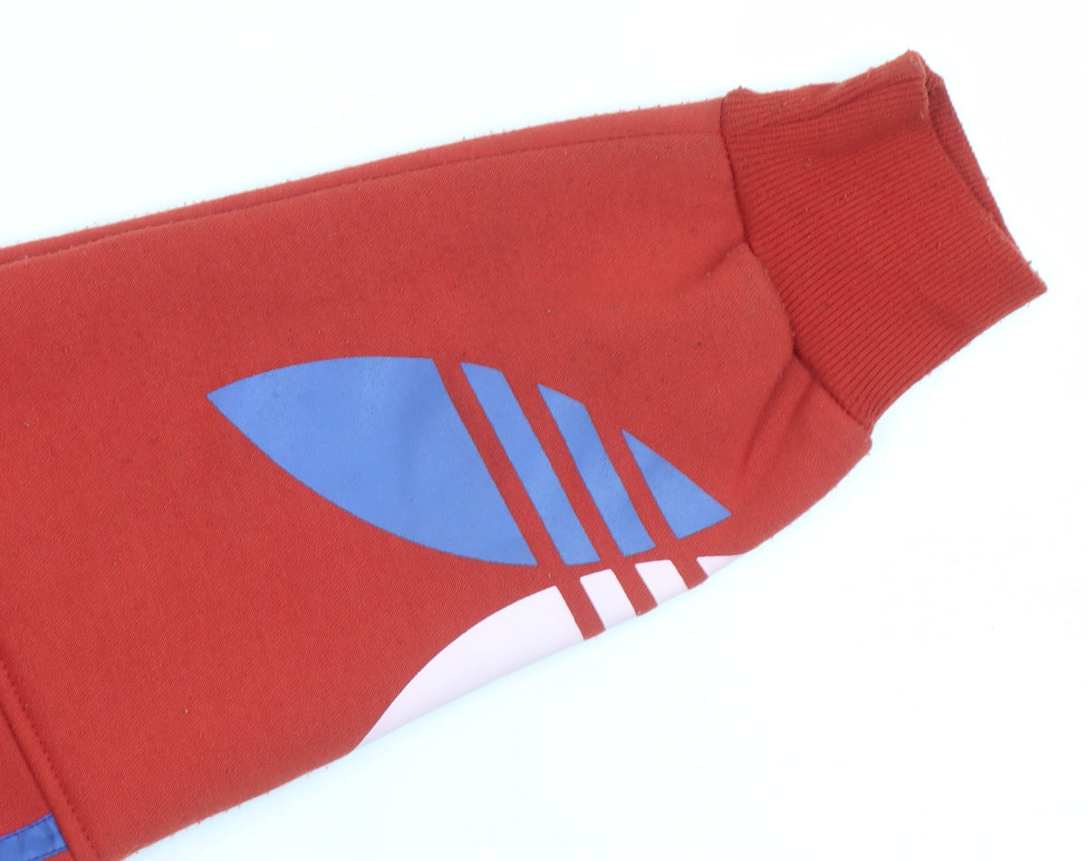 Adidas Boys Red Pullover Hoodie L Fleece Lined Sports Sweatshirt