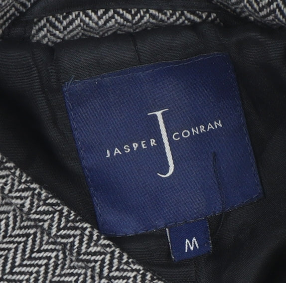 Jasper Conran Men's Grey Wool Blend Herringbone Mid-Length Jacket M