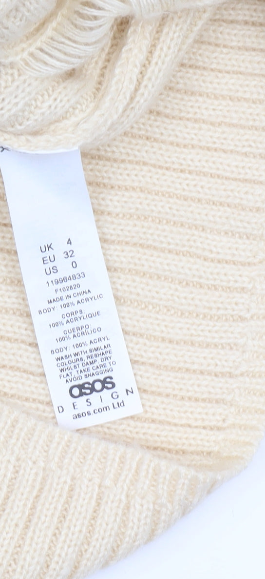 ASOS DESIGN Women’s Beige Chunky Knit Crew Neck Jumper Size 4
