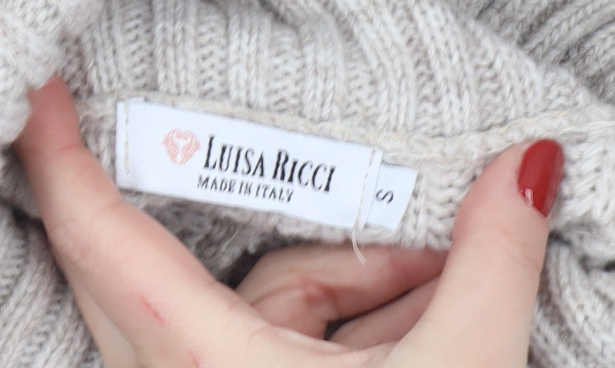 Luisa Ricci Women Beige Roll Neck Chunky-Knit Wool Jumper S