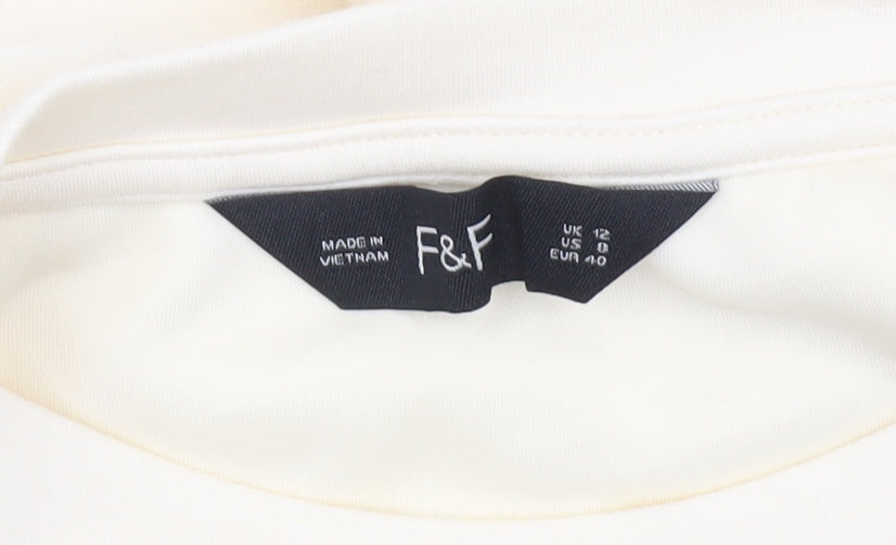 F&F Women’s Ivory Long Sleeve Tunic Top UK 12 Drawstring Detail
