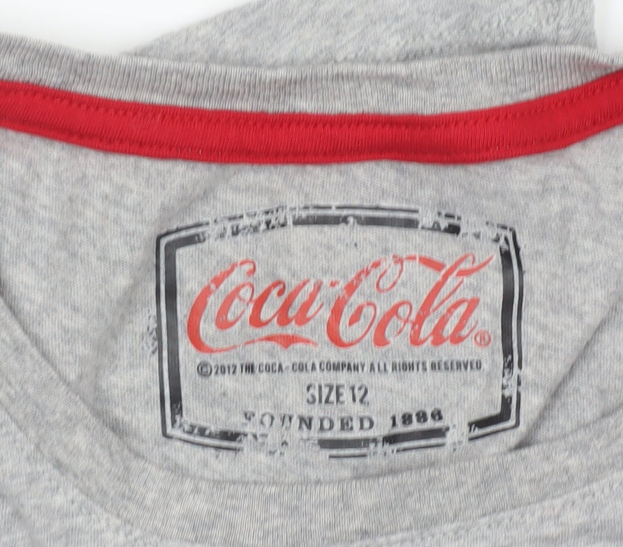 Coca-Cola Women Grey Size 12 Christmas Santa Graphic T-Shirt