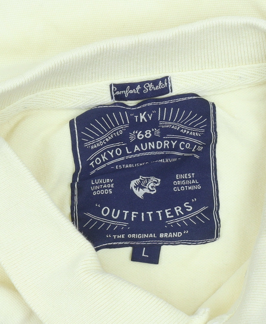 Tokyo Laundry Men's Yellow Cotton Stretch Polo Shirt Size L