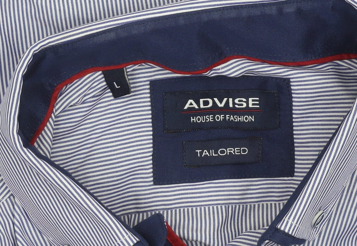 Advise Men's Blue Striped Tailored Dress Shirt L Cotton Blend