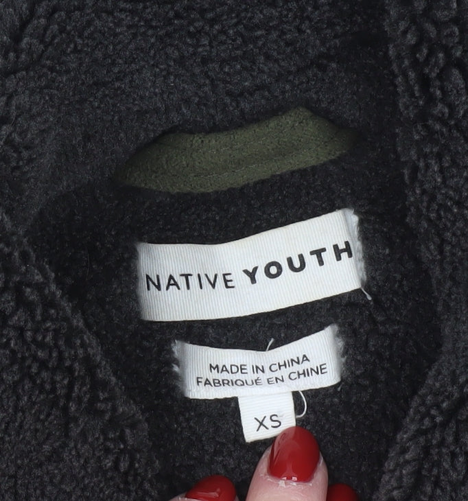 Native Youth Women's Green XS Biker Jacket with Belt and Faux Shearling Lining