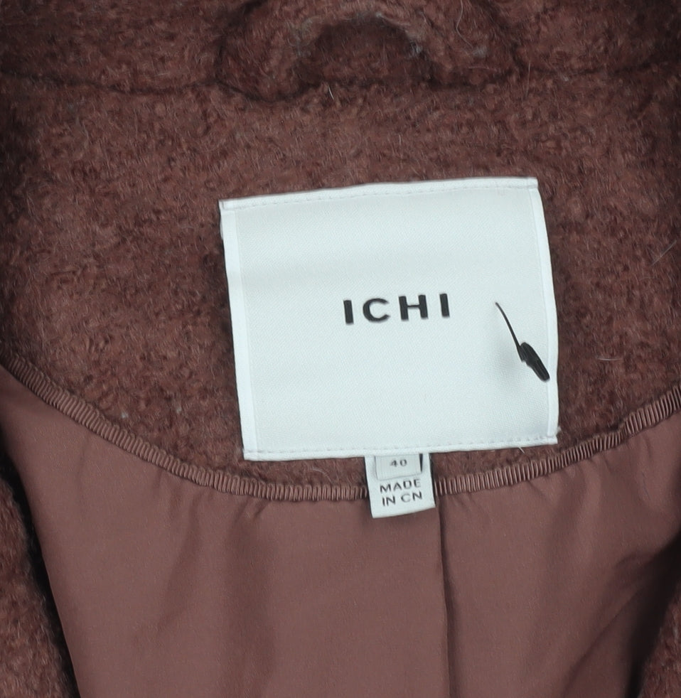 ICHI Womens Brown Wool Blend Mid-Length Overcoat Size 12