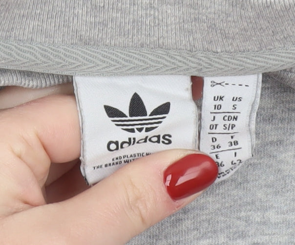 Adidas Women Grey Cropped Sweatshirt Size 10 Logo Crew Neck Pullover