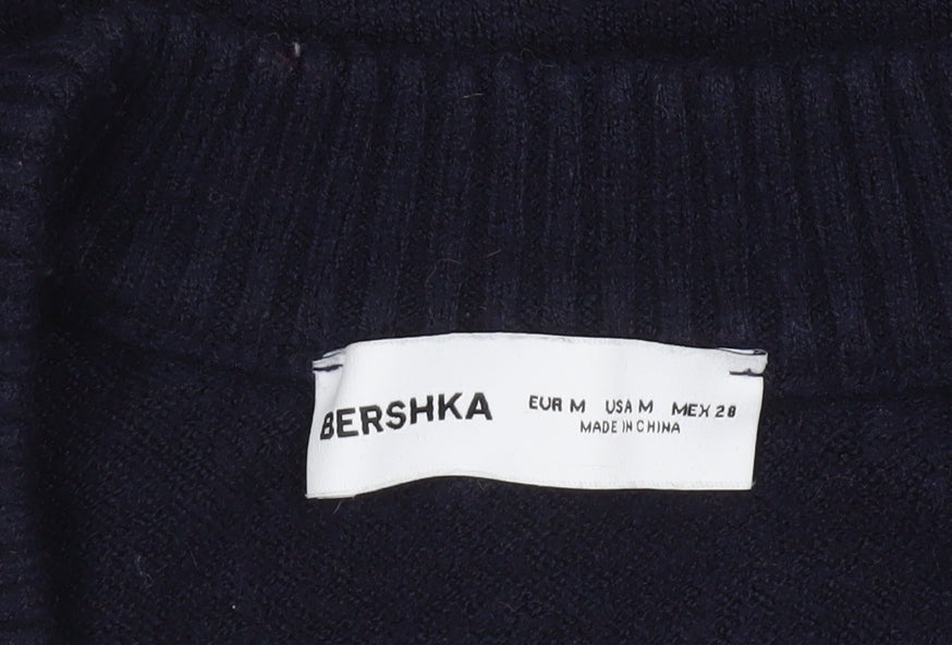 Bershka Women Blue V-Neck Knit Pullover Jumper Size 12