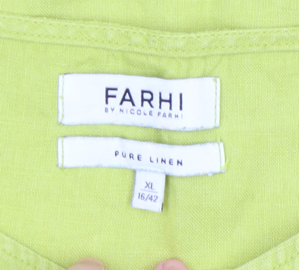 Farhi by Nicole Farhi Women's Green Linen Short Sleeve Blouse Size XL