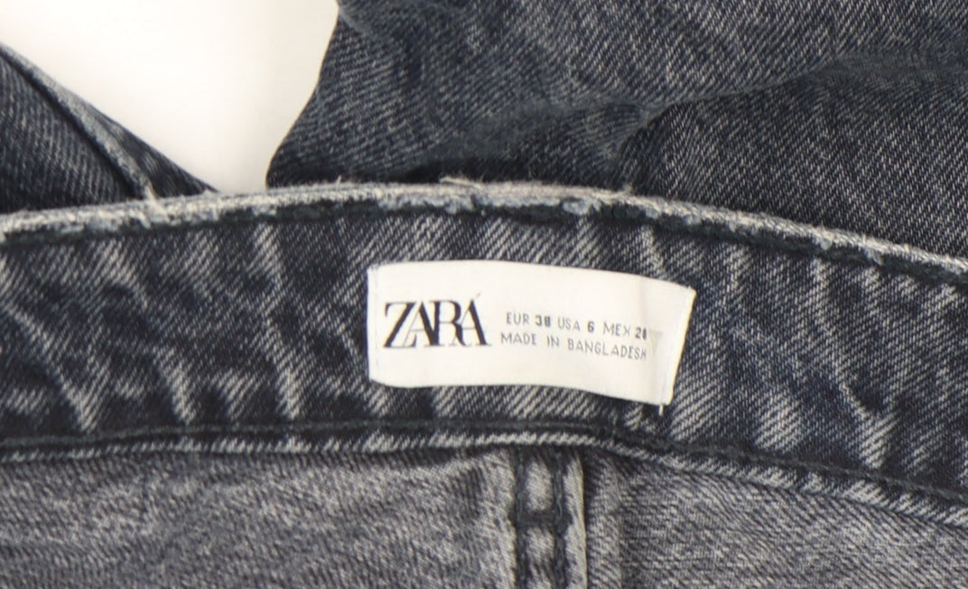 Zara Women’s Grey High Rise Mom Jeans Size 10 Distressed Denim