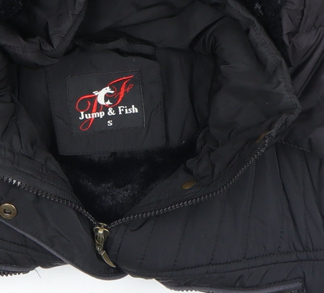 Jump & Fish Women's Black Fur Trim Hooded Puffer Jacket Size S