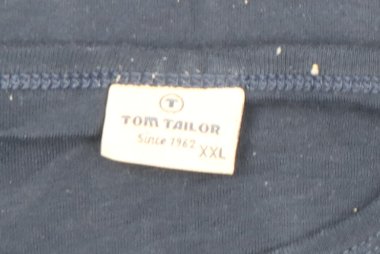 Tom Tailor Men's Blue 2XL Long Sleeve Cotton Crew Neck Casual Top