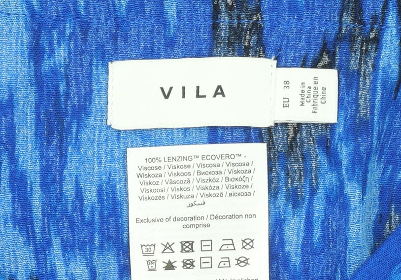 Vila Women Blue Geometric Tunic Blouse Size 10 Viscose
