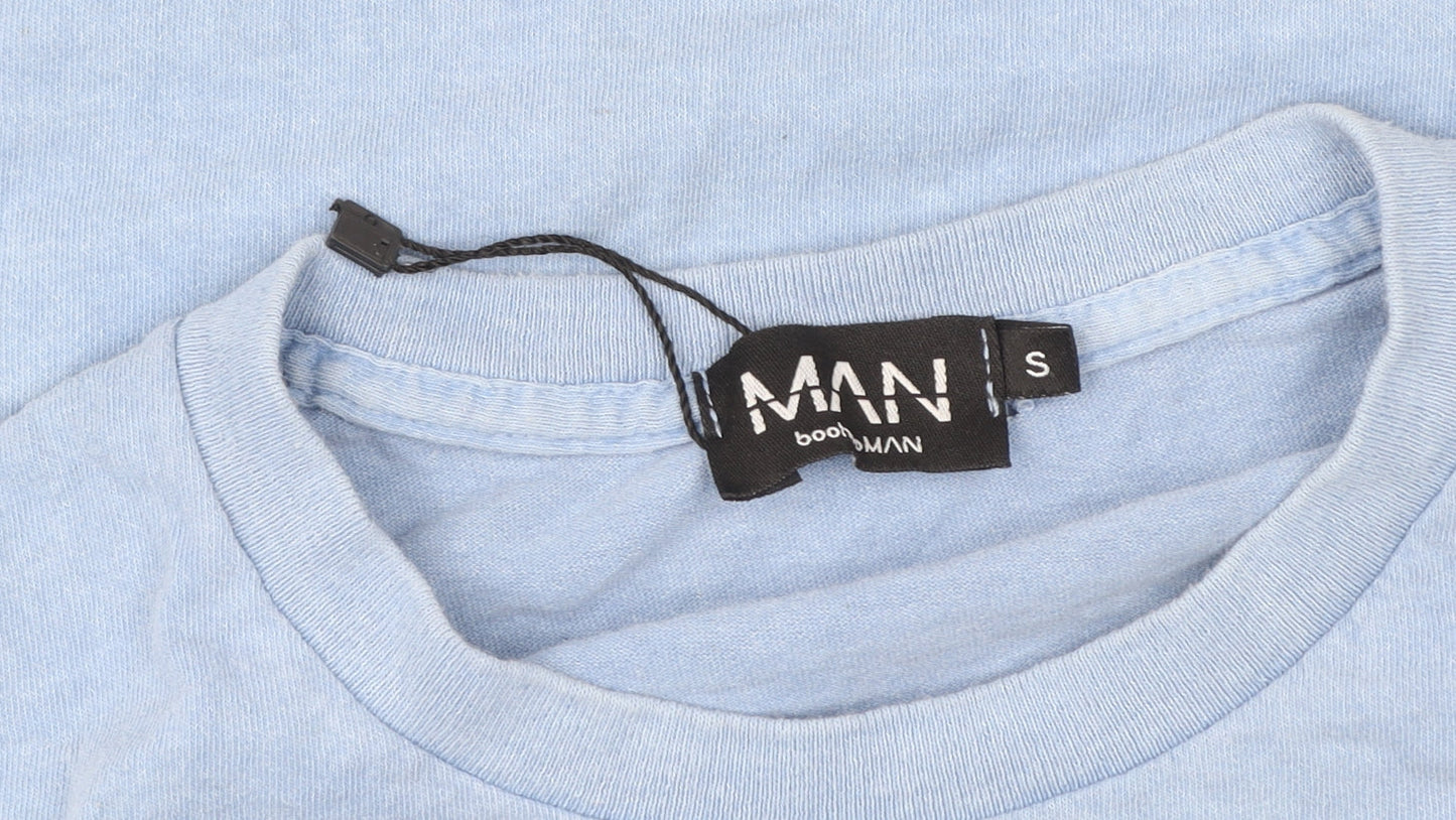 boohooMAN Men's Blue Crew Neck Graphic T-Shirt Size S