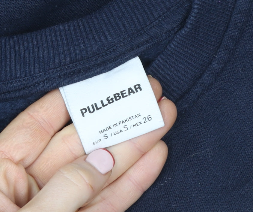 Pull&Bear Women’s Navy Blue Graphic Pullover Sweatshirt Size S