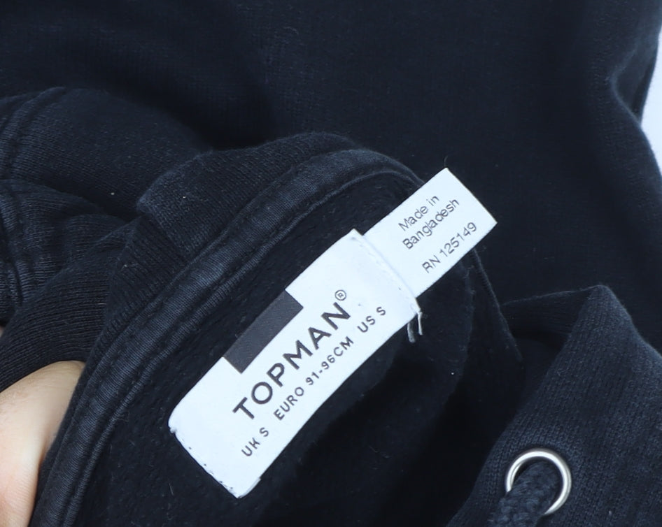Topman Unisex Black Pullover Hoodie Size S Cotton Casual Sweatshirt