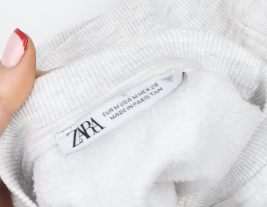 Zara Women Grey Cropped Pullover Sweatshirt M Soft Fleece Lined