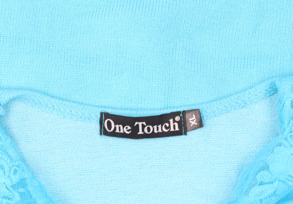 One Touch Women Blue Lace V-Neck Knit Blouse XL