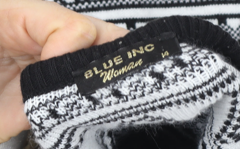 Blue Inc Women Black White Geometric Knit Crew Neck Jumper Size 14