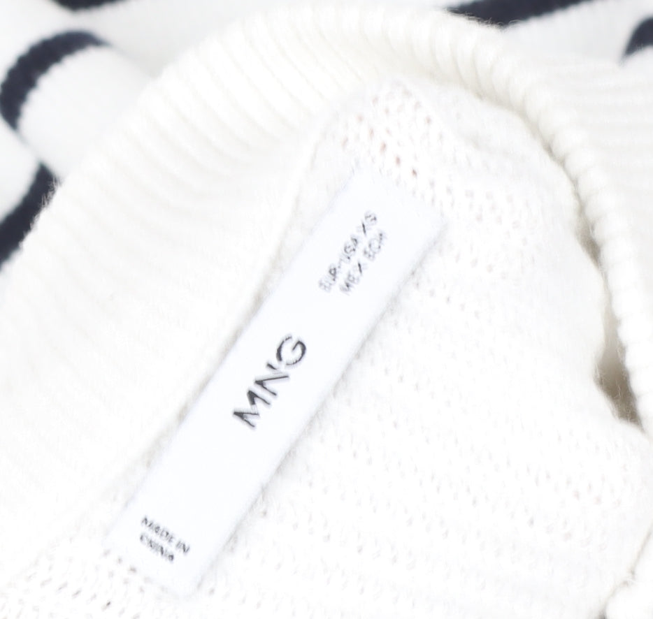 Mango Women White Striped 1/2 Zip Mock Neck Pullover Sweater Size S