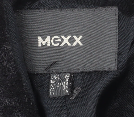 Mexx Womens Black Houndstooth Wool Blend Mid-Length Coat Size 8