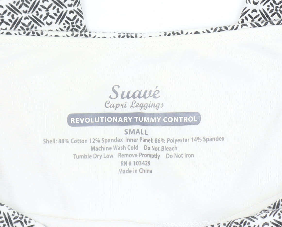 Suavé Womens Black Geometric Capri Leggings Small Tummy Control
