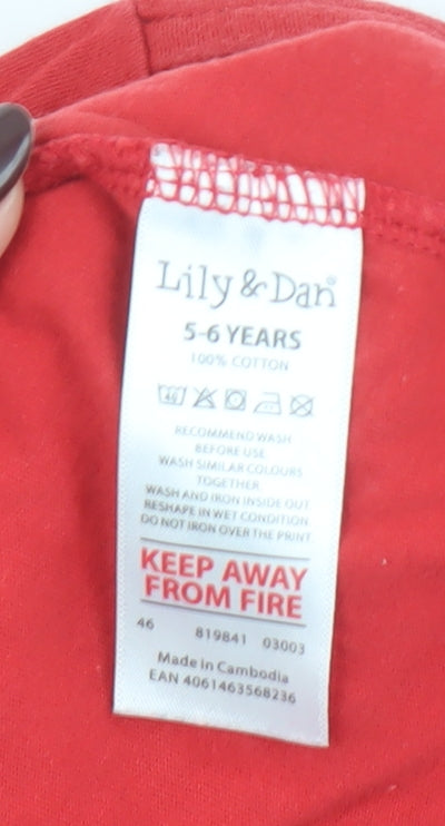 Lily & Dan Boys Red Christmas Pyjama Top 5-6 Years Long Sleeve Cotton
