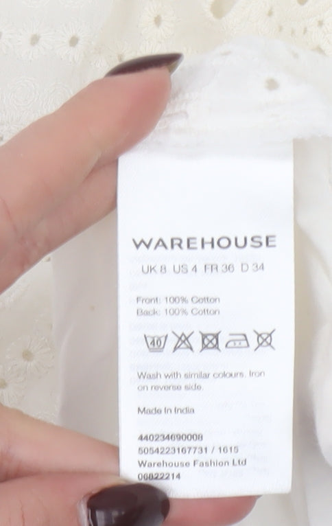 Warehouse Women’s Ivory Cotton Lace Sleeveless Camisole Blouse UK 8