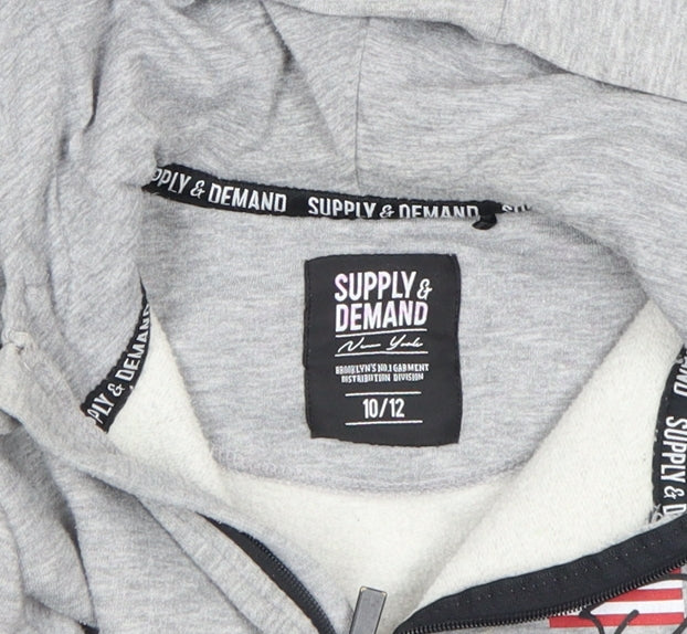 Supply & Demand Boys Grey Full Zip Hoodie 10-12 Years American Flag Design
