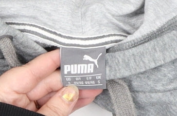 Puma Men's Grey Pullover Hoodie Small Sports Fleece Logo Sweatshirt
