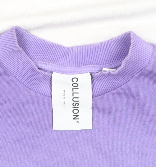 Collusion Women Purple White Ombre Sweatshirt Size S Cotton Crew Neck