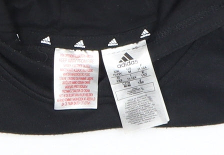adidas Boys Black Pullover Hoodie 13-14 Years Regular Fit Graphic Logo Top