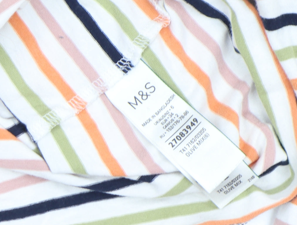 Marks & Spencer Women's Multicoloured Striped Long Sleeve Cotton T-Shirt Size 6