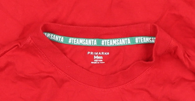 Primark Men's Red #TeamSanta Long Sleeve Christmas Top Size M