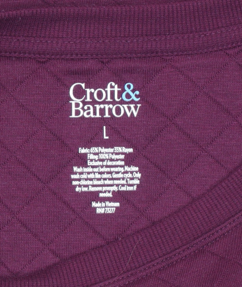 Croft & Barrow Women Burgundy Quilted Button Long Sleeve Sweatshirt L