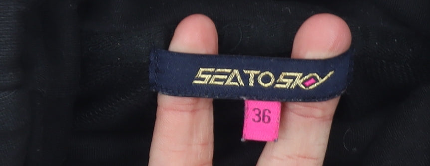 Seatosty Womens Black Hoodie Size 8 Graphic Print Pullover