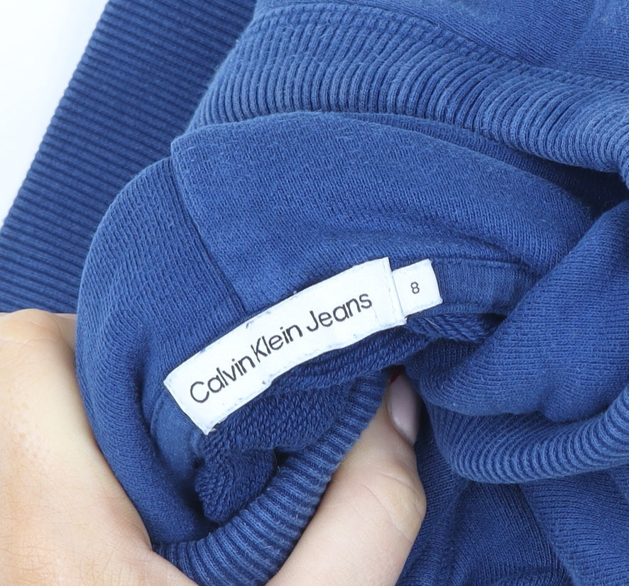 Calvin Klein Jeans Boys Blue Pullover Hoodie Size 8 Years Logo Cotton Blend