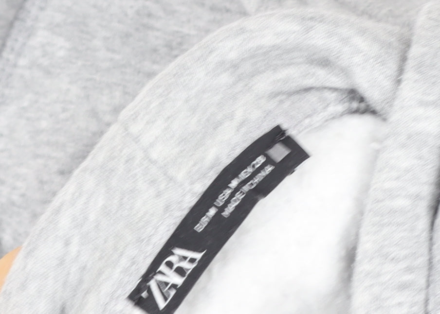 ZARA Womens Grey Cropped Pullover Hoodie Size M Relaxed Fit